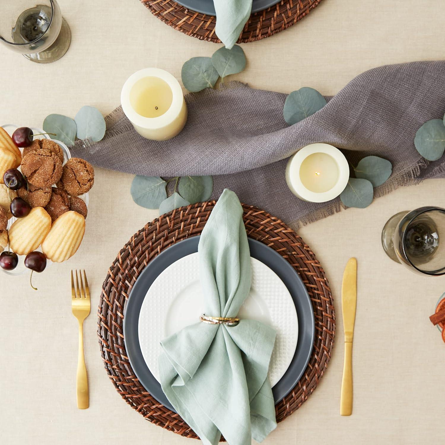 Cream and Taupe Striped Rectangular Cotton Tablecloth