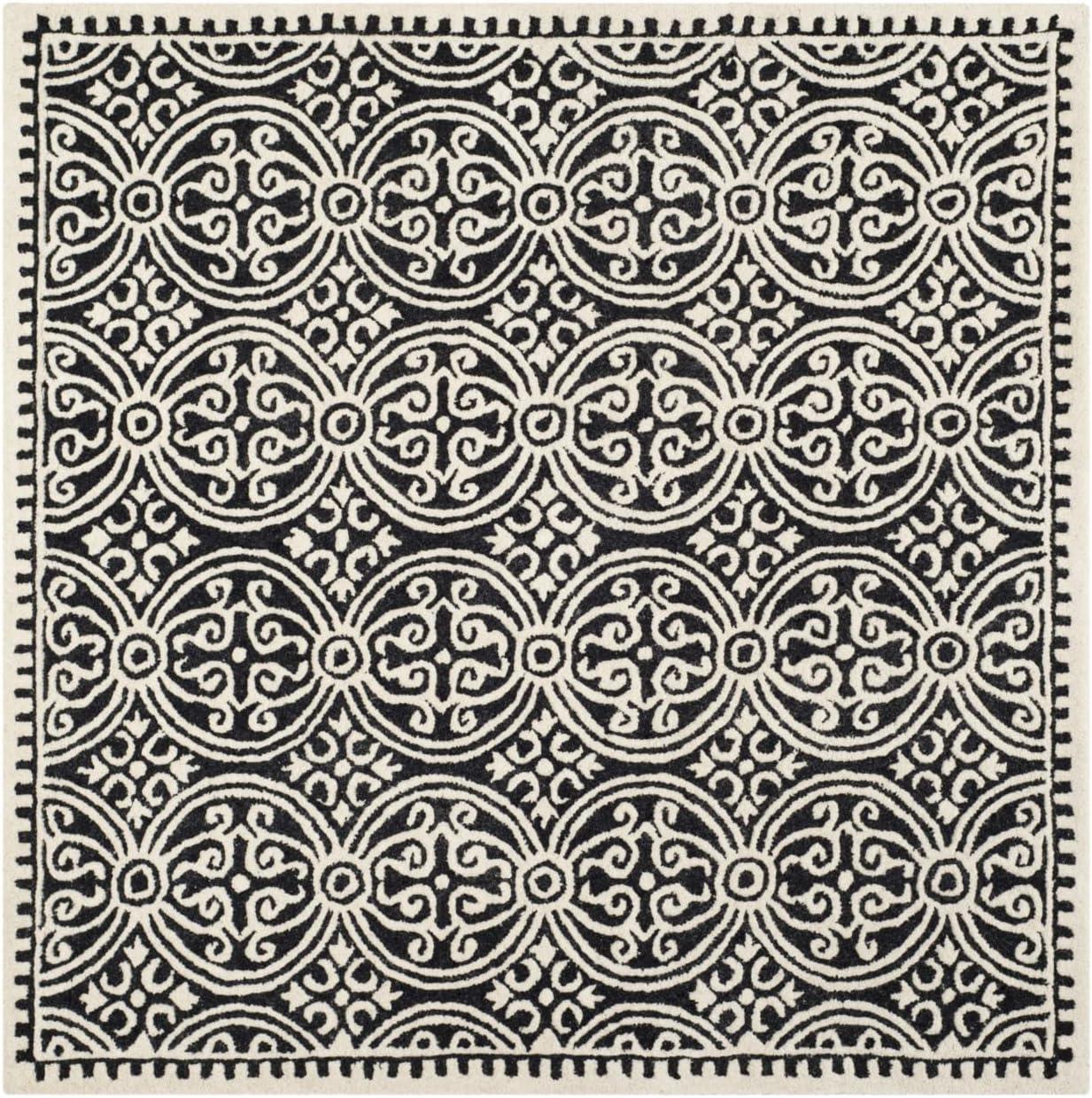 SAFAVIEH Cambridge Leslie Geometric Wool Area Rug, Black/Ivory, 3' x 3' Square