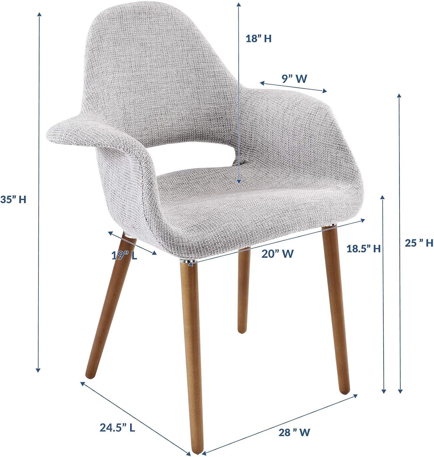 Light Gray Linen Upholstered Arm Chair with Wood Legs