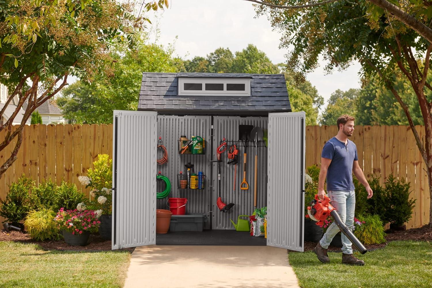 Rubbermaid 7 x 7 Foot Weather Resistant Resin Outdoor Storage Shed, Gray