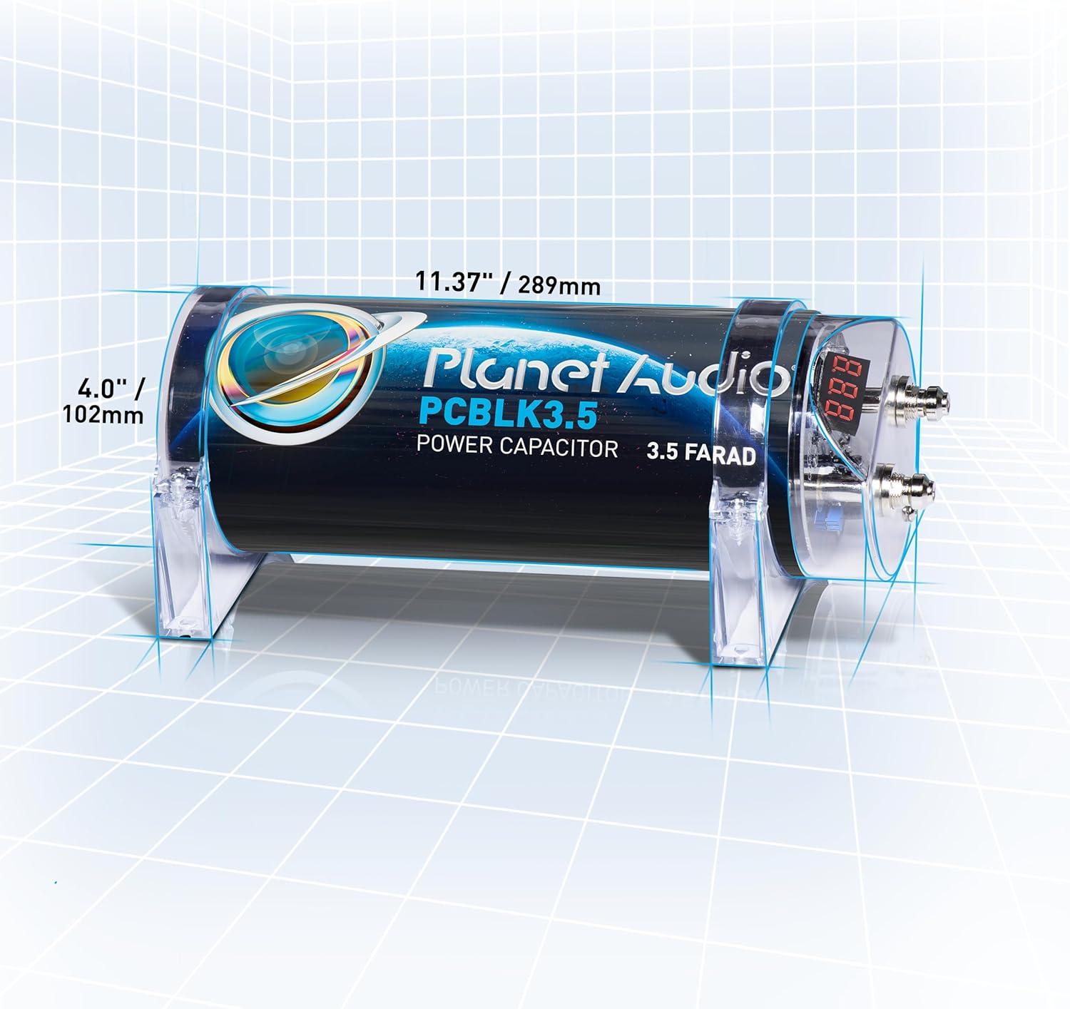 Planet Audio PCBLK3.5 Farad Capacitor w/ Red Digital Voltage Meter Display