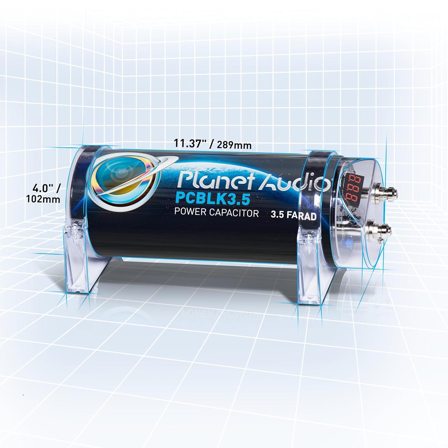 Planet Audio PCBLK3.5 Farad Capacitor w/ Red Digital Voltage Meter Display