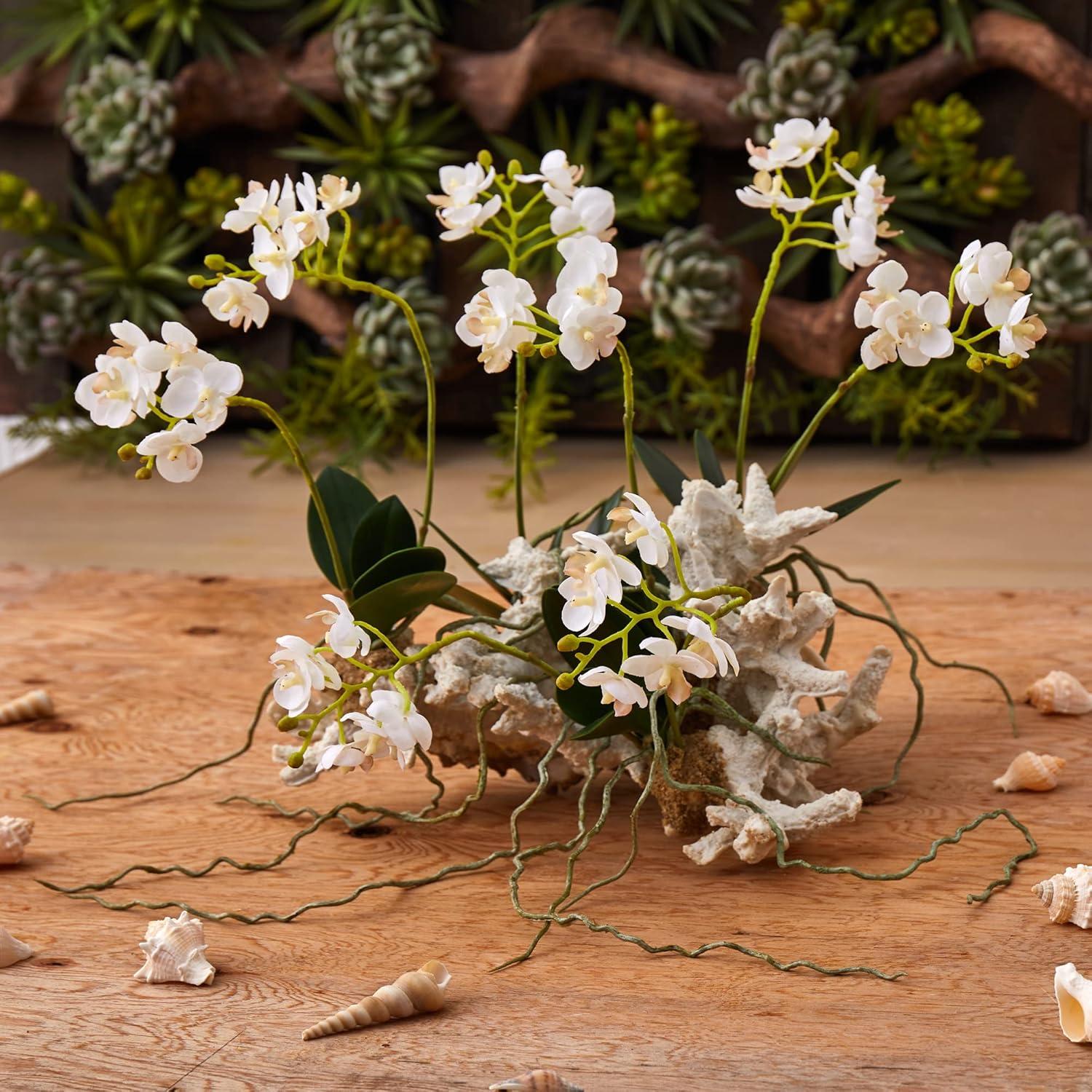 White Faux Orchid with Coral Base Tabletop Decor