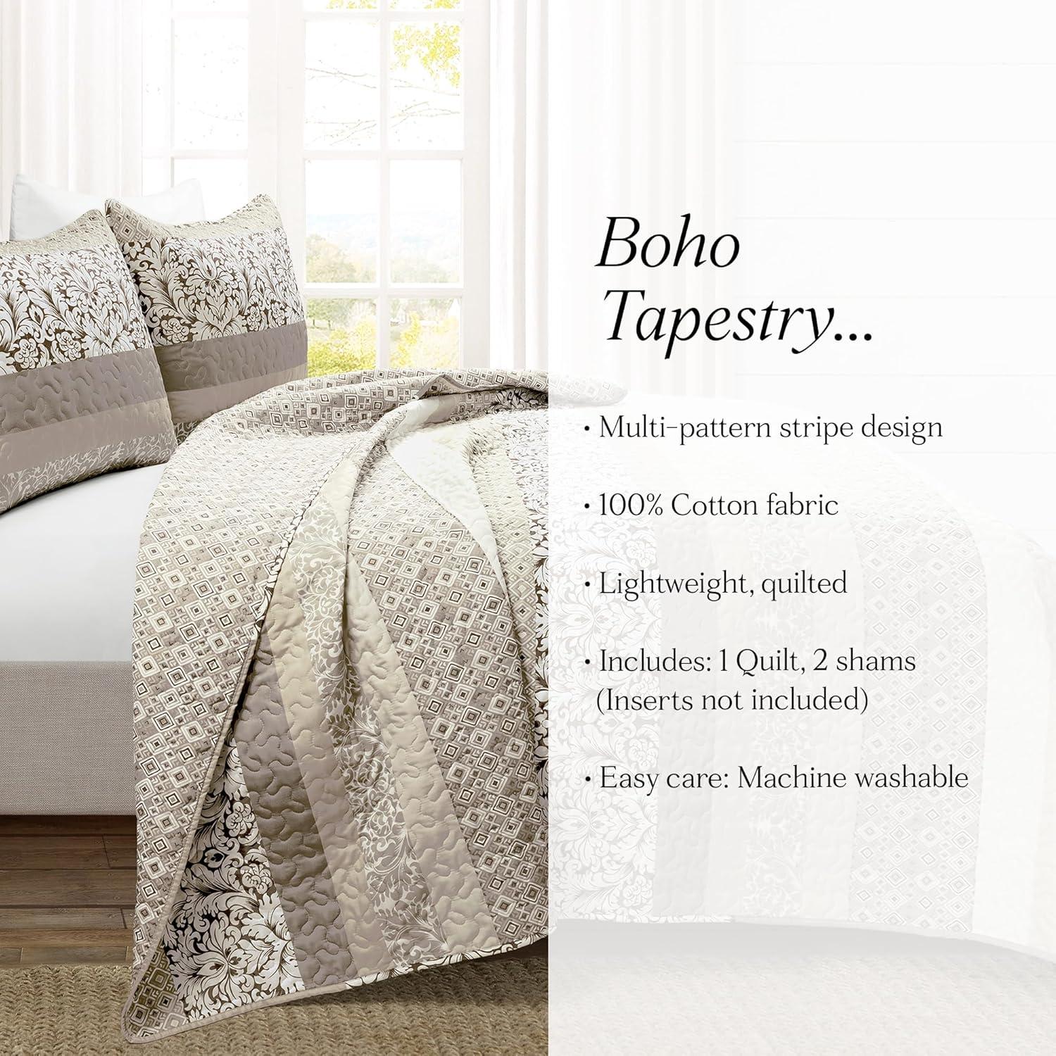 Lush Decor Boho Stripe Reversible Coverlet Set