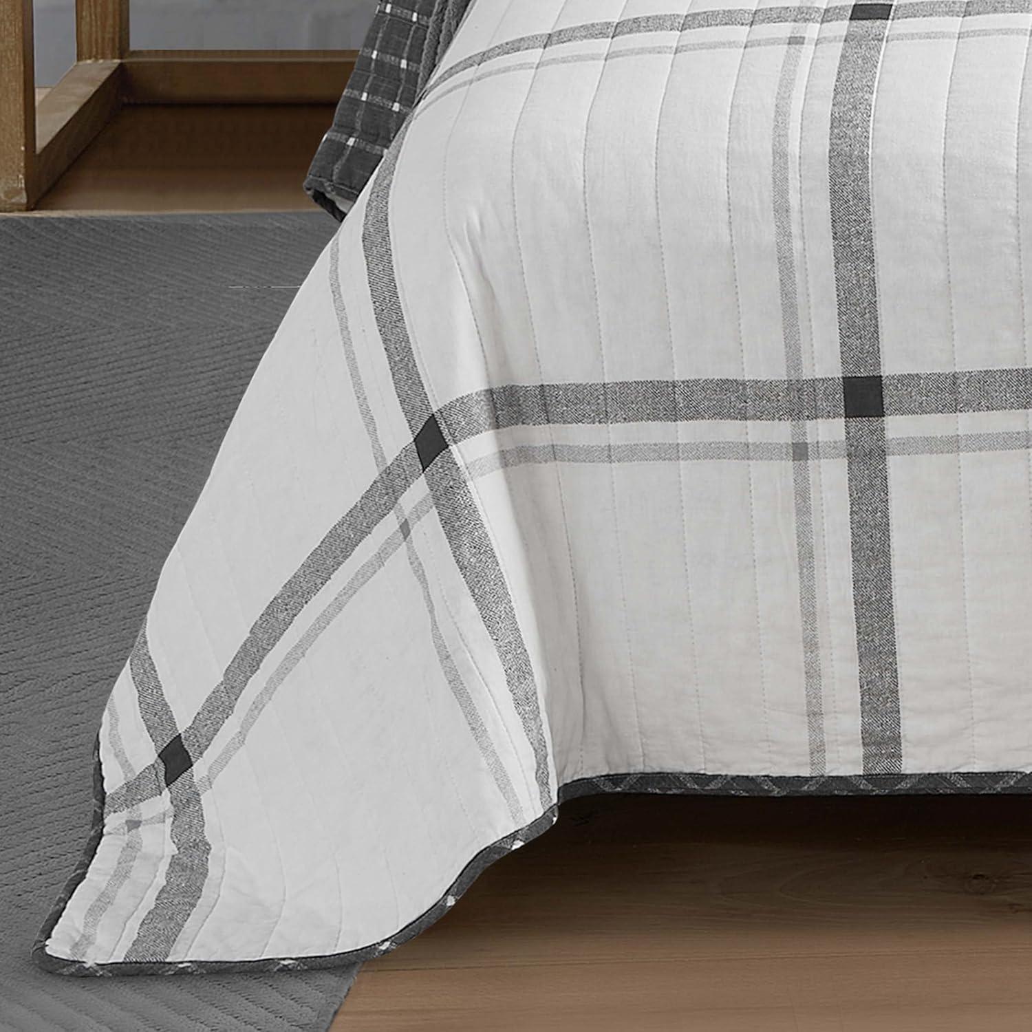 Heather Gray and White Cotton Full Quilt Set