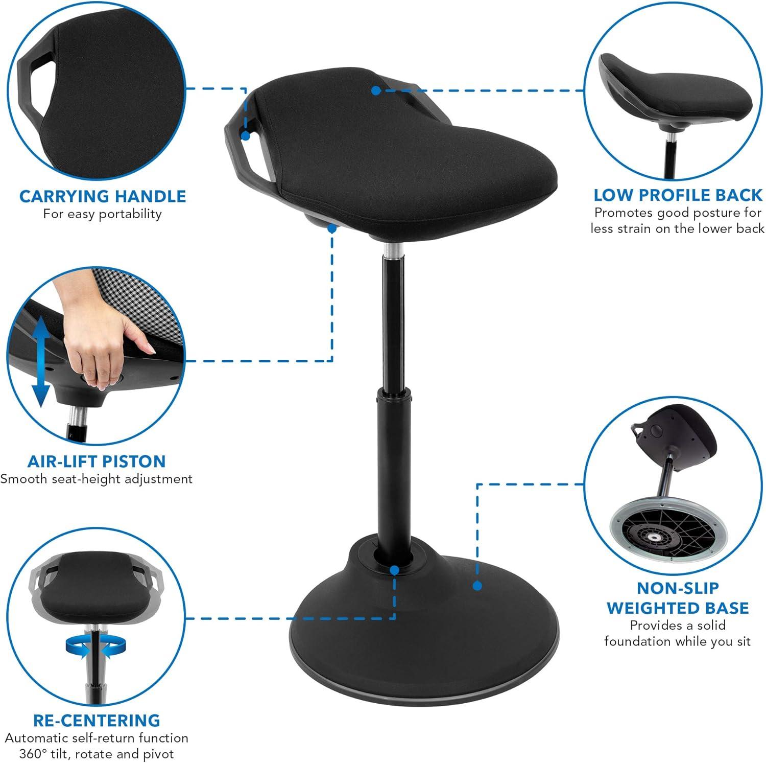 Mount-It! Height Adjustable Ergonomic Sit Stand Stool, Leaning Chair for Standing Desk, 360 Degree