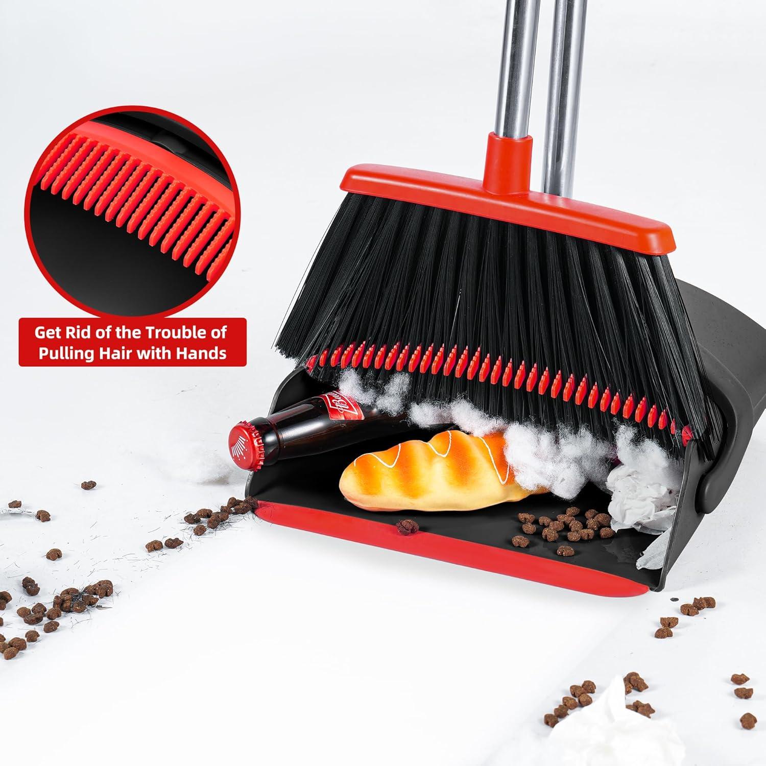 Heavy-Duty Broom and Dustpan Set for Outdoor Broom and Dust pan for Home Commercial Cleaning Supplies Angle Broom with Long Handle Perfect for Courtyard Garage Lobby Mall Market Street, B6
