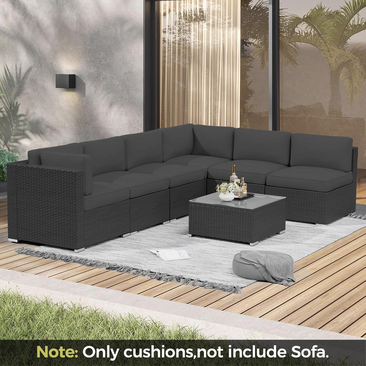 SOLAURA 14Pcs Outdoor Furniture Replacement Cushions, Fits 6-seat Sectional Rattan Conversation Set, Patio Water-Resistant Replacement Sofa Cushions, Grey