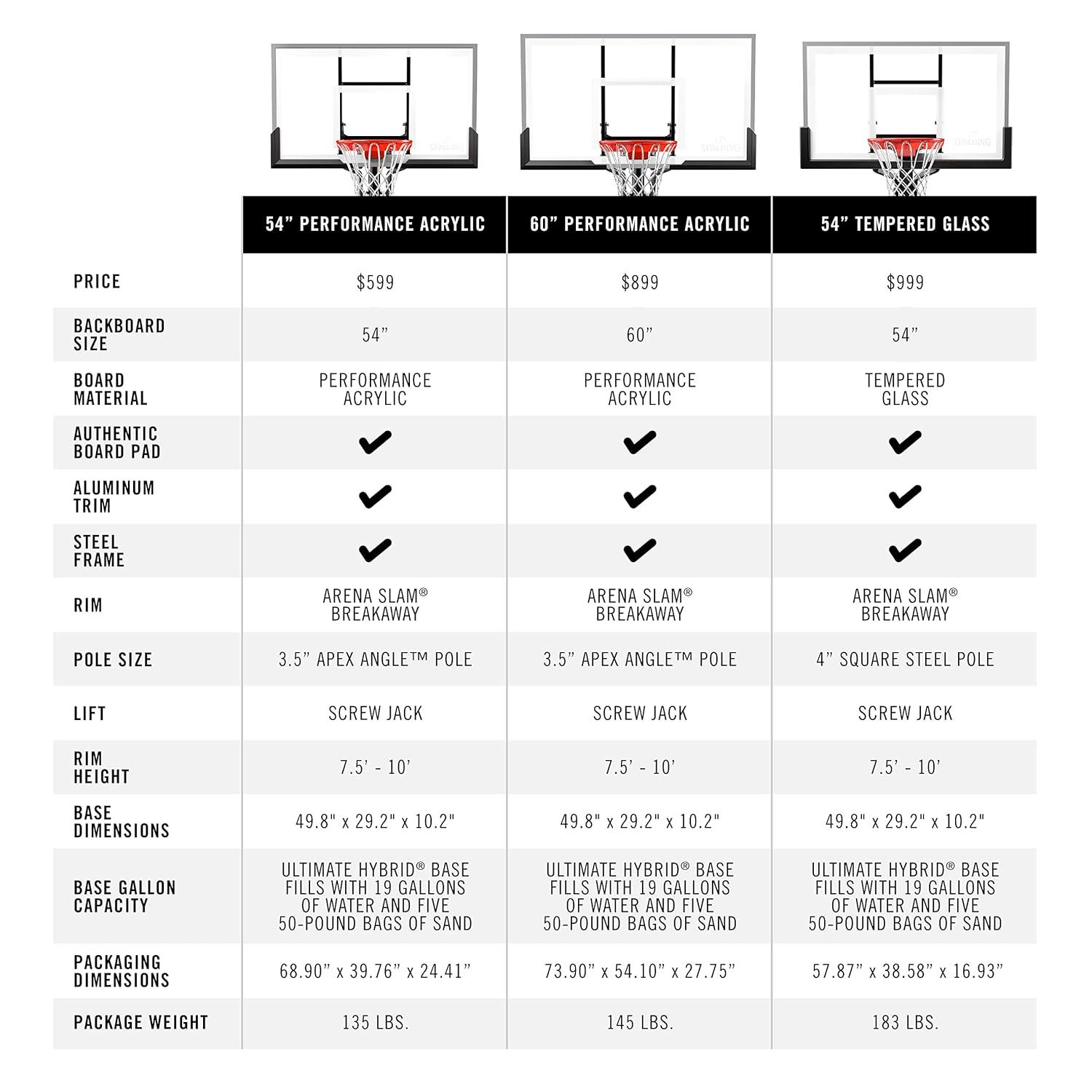 Spalding Ultimate Hybrid® 54 In., Glass Portable Basketball Hoop System