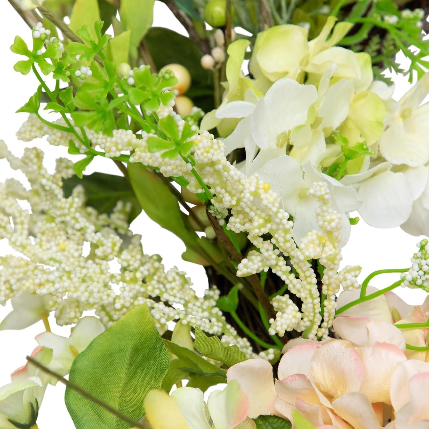 Northlight Seasonal Hydrangea and Fern Spring Floral Berry Wreath Green and Pink 28"