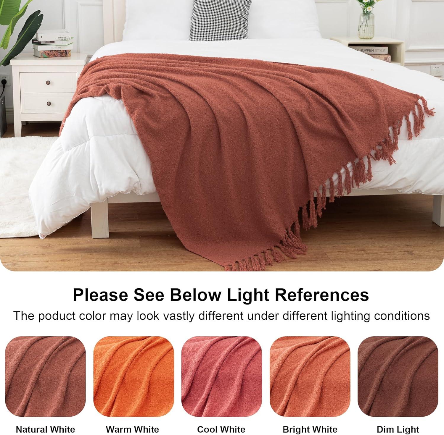 Gealaek Fall Throw Blanket Lightweight Fuzzy Soft Cozy Decorative Blankets for Sofa Bed Farmhouse Throw Blanket Orange with Fringe 50" x 60"