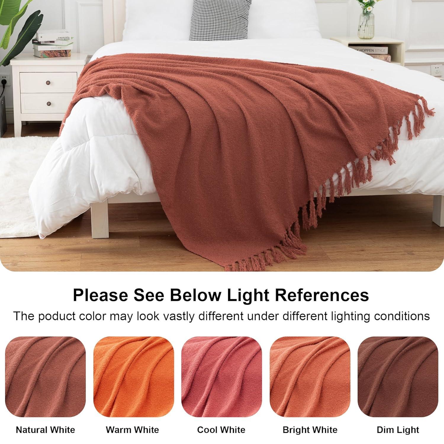 Gealaek Fall Throw Blanket Lightweight Fuzzy Soft Cozy Decorative Blankets for Sofa Bed Farmhouse Throw Blanket Orange with Fringe 50" x 60"