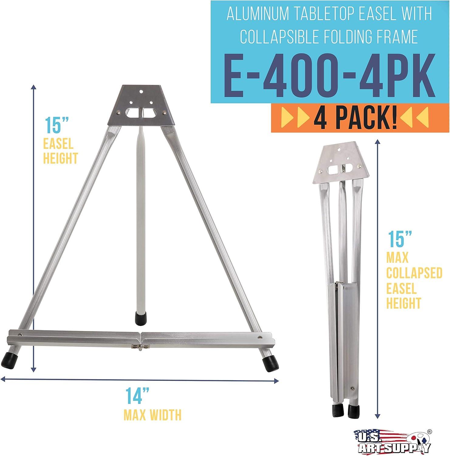 U.S. Art Supply 15" High Aluminum Tabletop Display Easel, Portable Artist Tripod Stand (Pack of 4) Holds Paintings Books