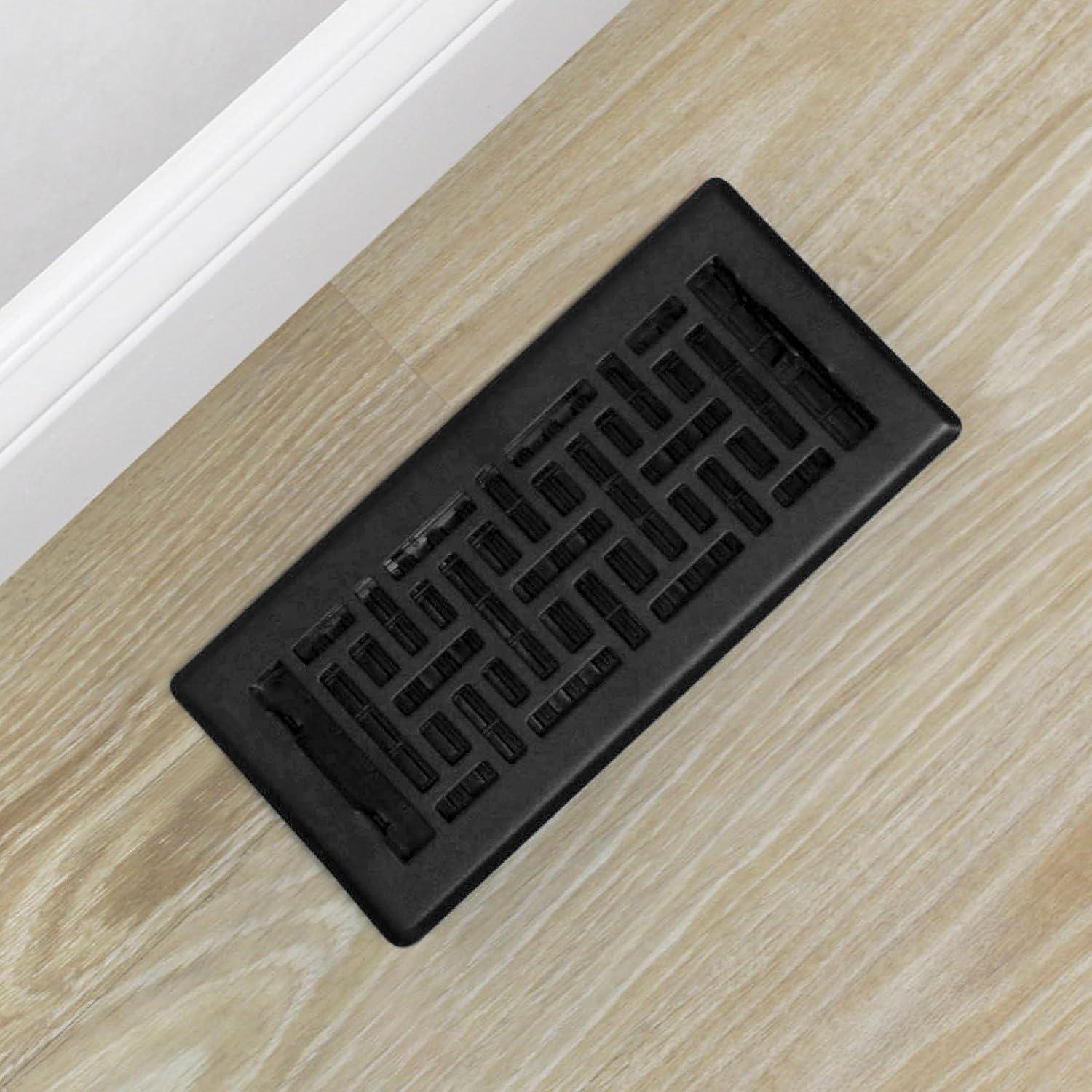 Textured Black Oriental Steel Floor Register, 4x10 Inches