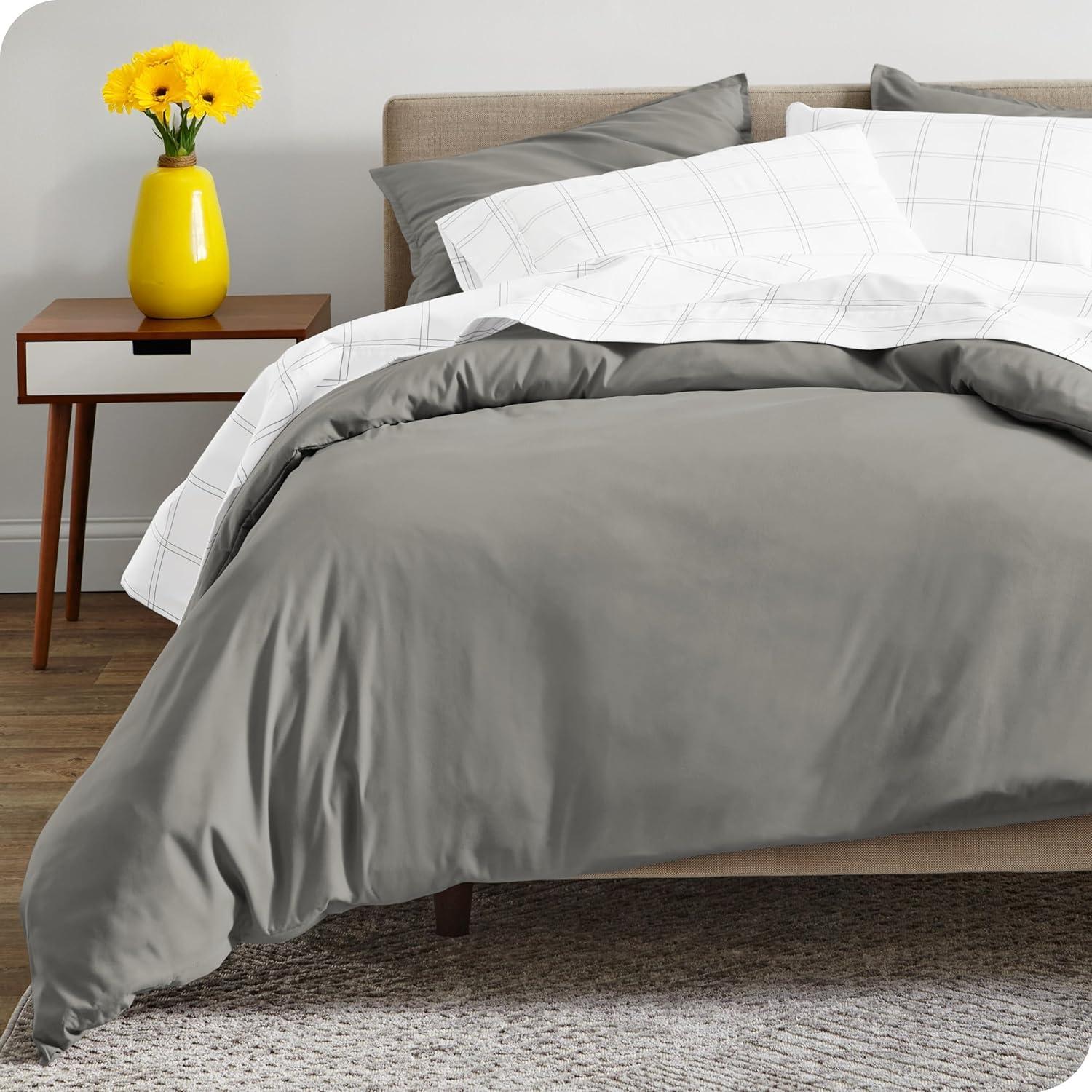 Light Gray Organic Cotton Sateen Twin Duvet Cover Set