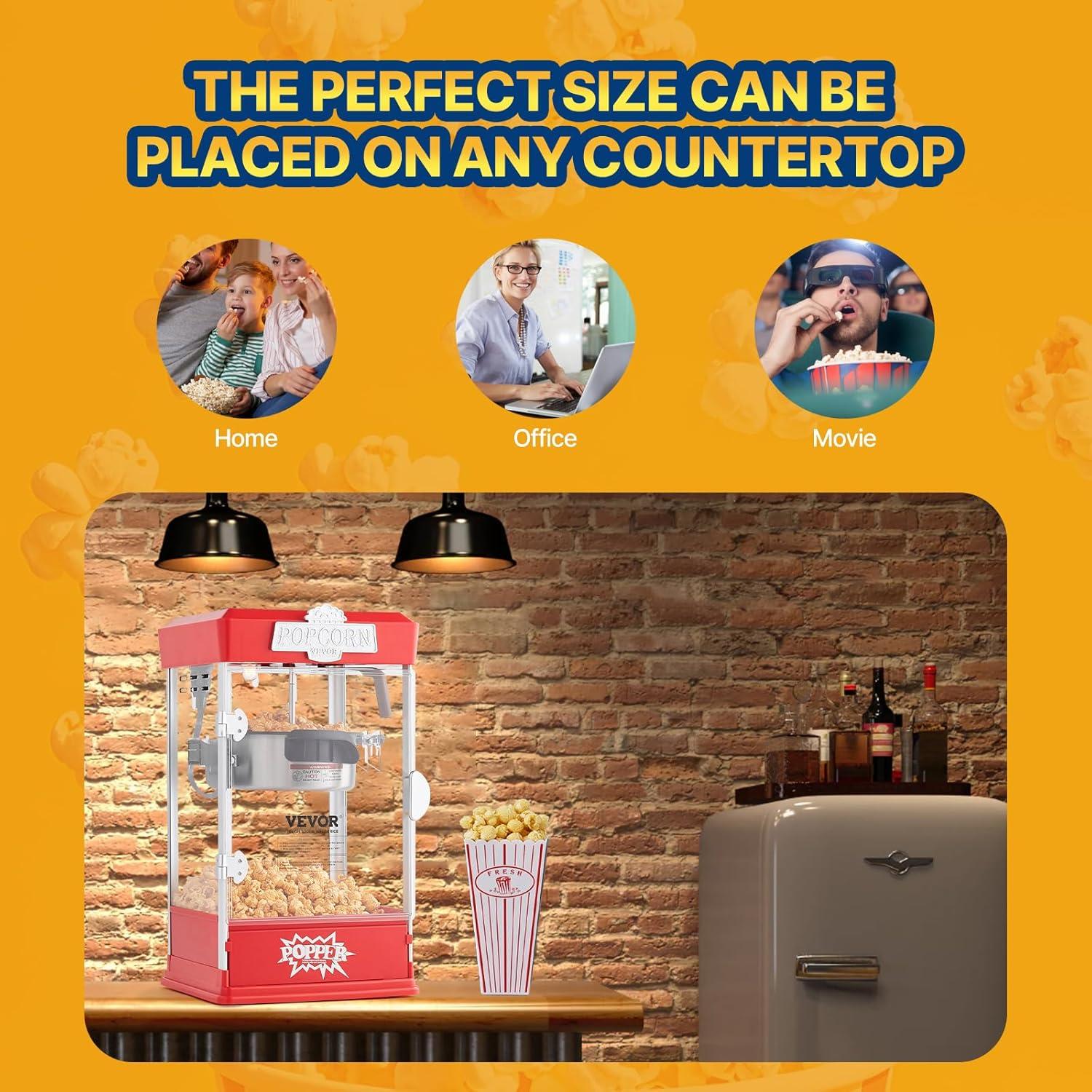 Stellweilan Tessberg Popcorn Popper Machine Tabletop Popcorn Maker 480W 4 Oz