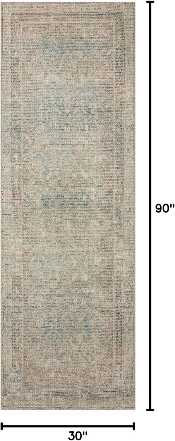 Jade and Natural Synthetic Vintage-Inspired Runner Rug 2'-6" x 7'-6"