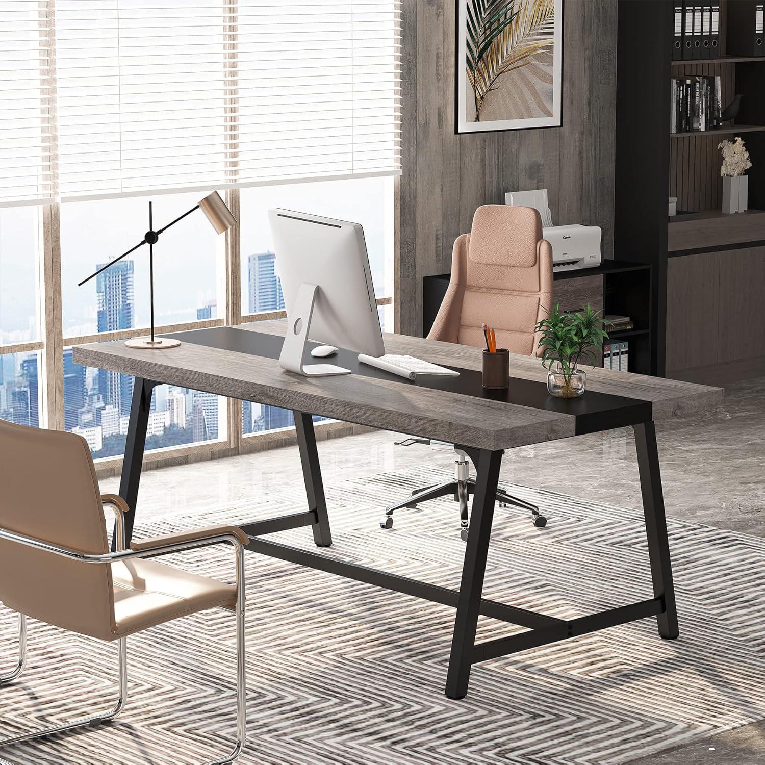 Gray Rectangular Wood and Metal Modern Conference Table