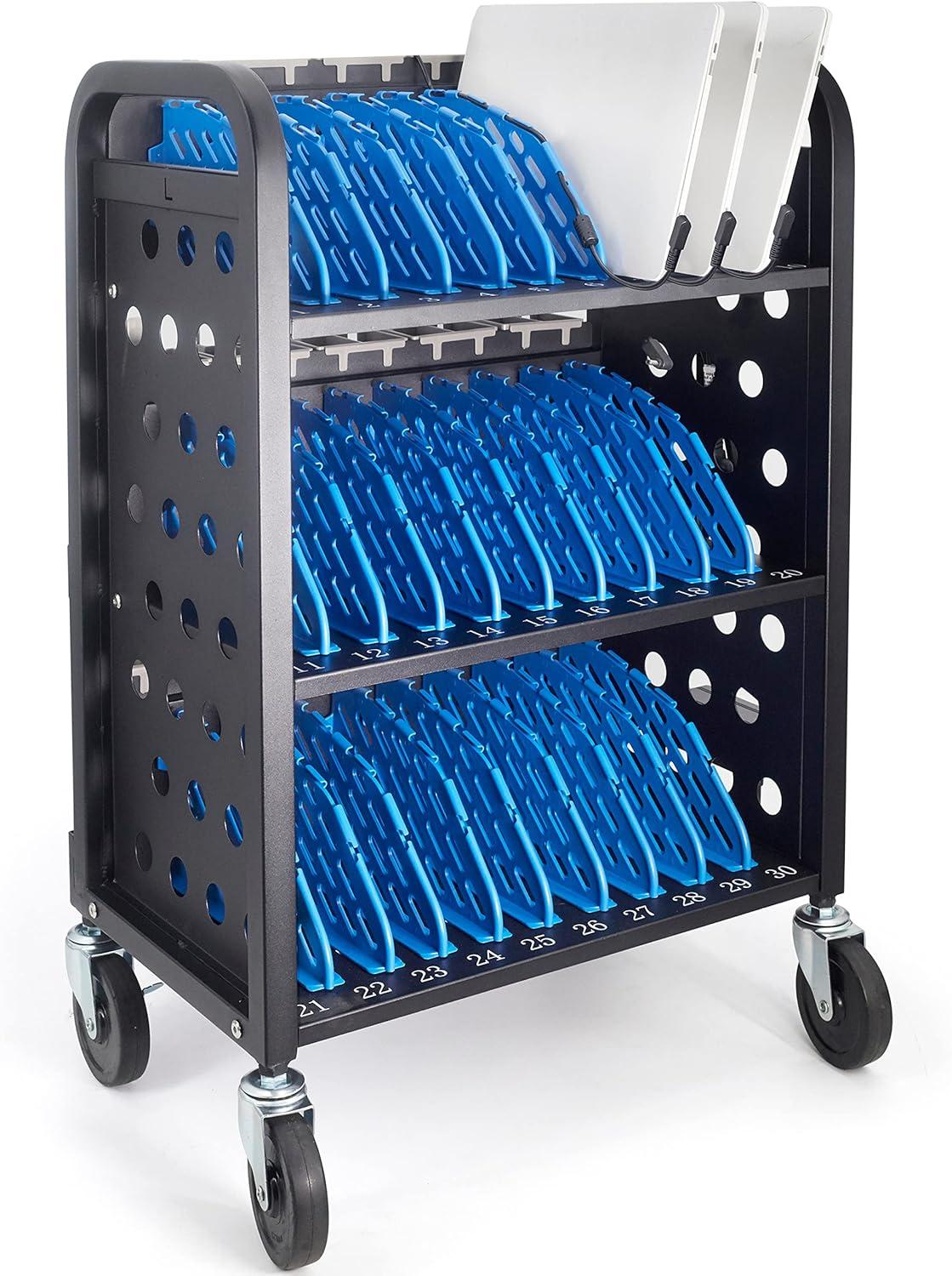 POCHAR 30-Device Chromebook Open Charging Cart, Charging Station Rack for 14" iPad, Laptop - Tablet Organizer Station for Classroom - Laptop Storage Cart with Cable and Charger Organization