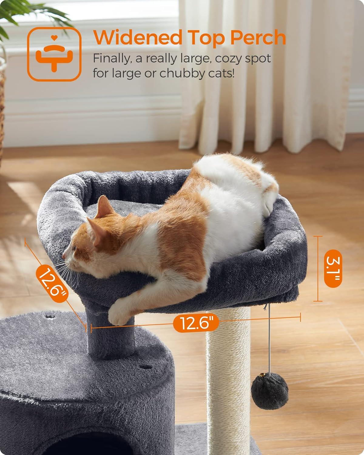 Smoky Gray Plush Cat Tree with Sisal Scratching Post