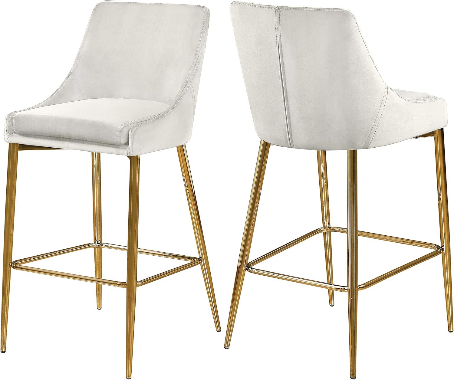 Meridian Furniture Karina 27.5"H Velvet Counter Stool in Cream (Set of 2)