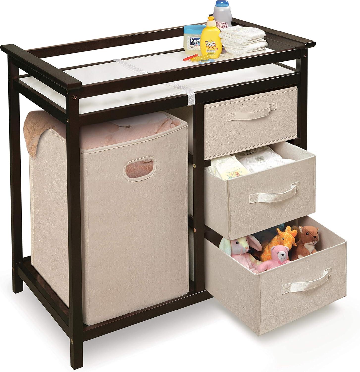 Badger Basket Modern Baby Changing Table with Hamper and 3 Baskets - Espresso