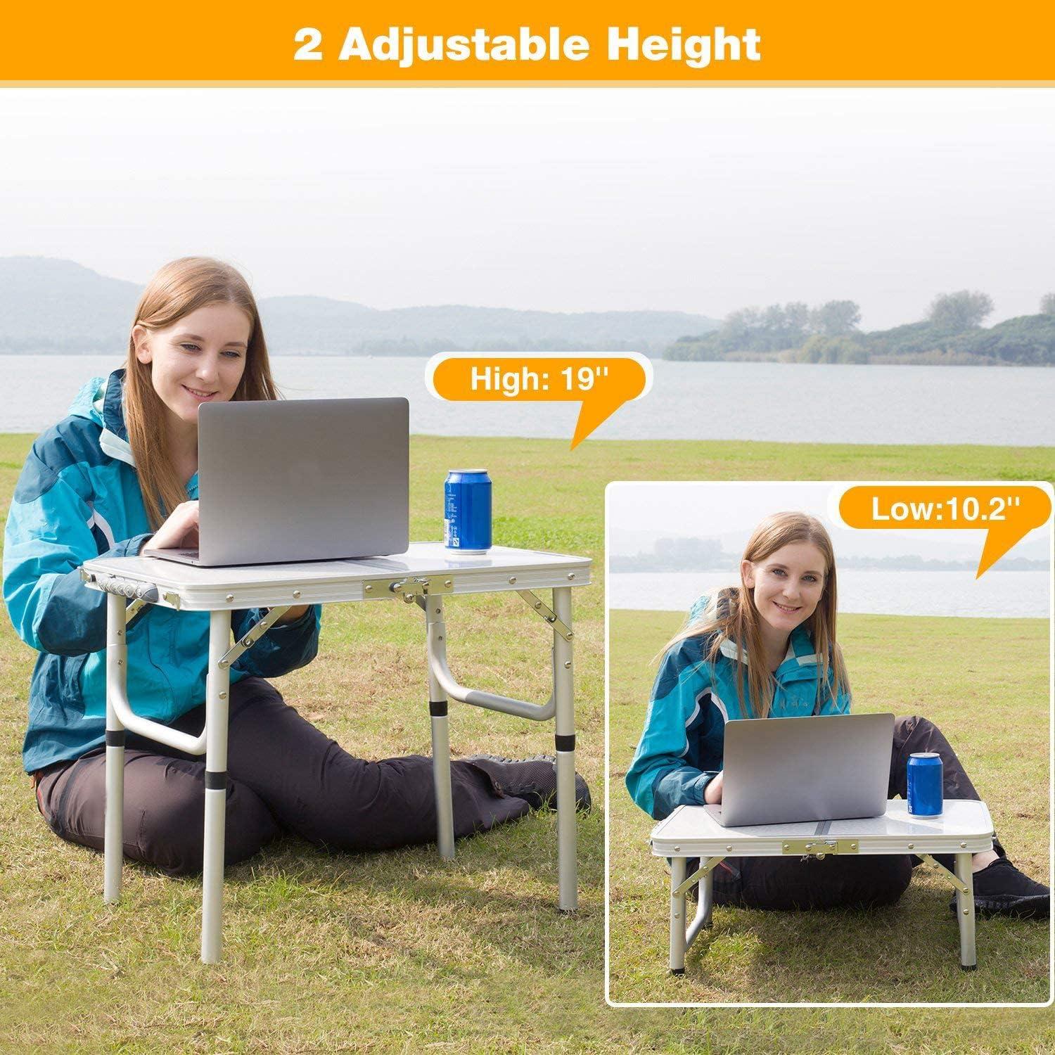 REDCAMP Aluminum Frame Camping Table 4 Foot, Portable Folding Table Adjustable Height Lightweight for Picnic Beach Outdoor Indoor,48 x 24 inches