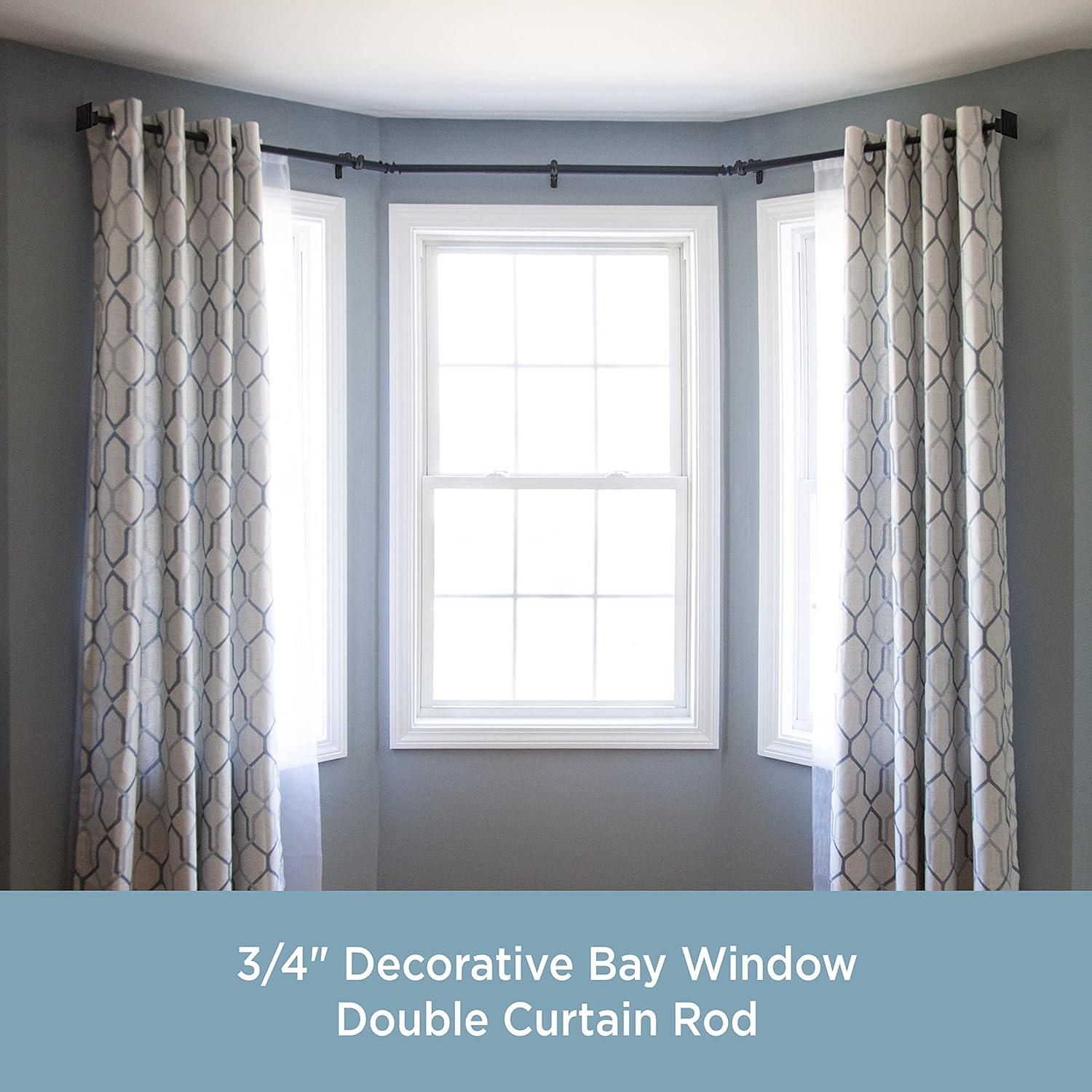 Kenney Mission 3/4" Decorative Bay Window Double Curtain Rod, 78-144", Black