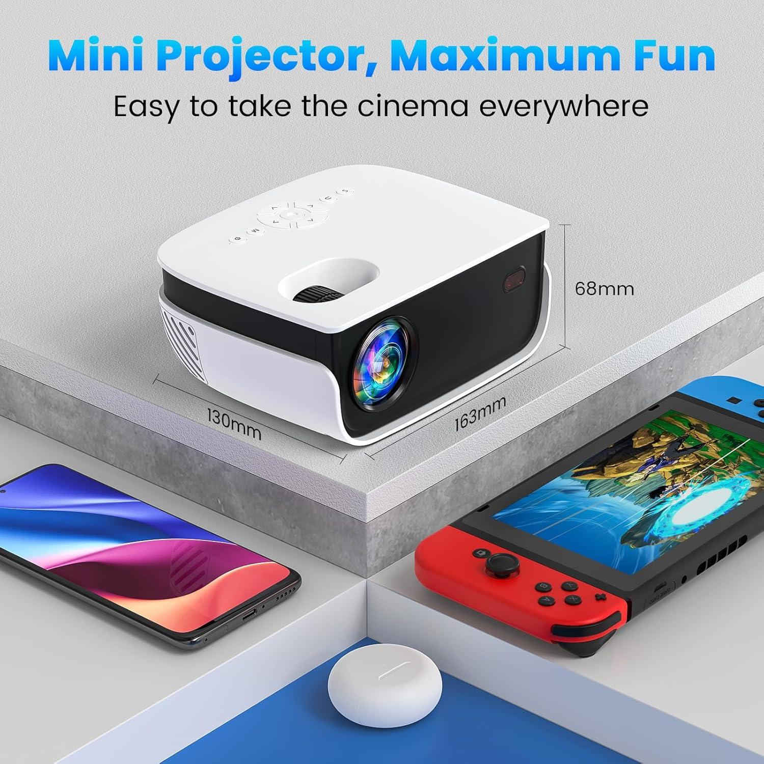 Compact White LCD Mini Projector with 1080P Resolution