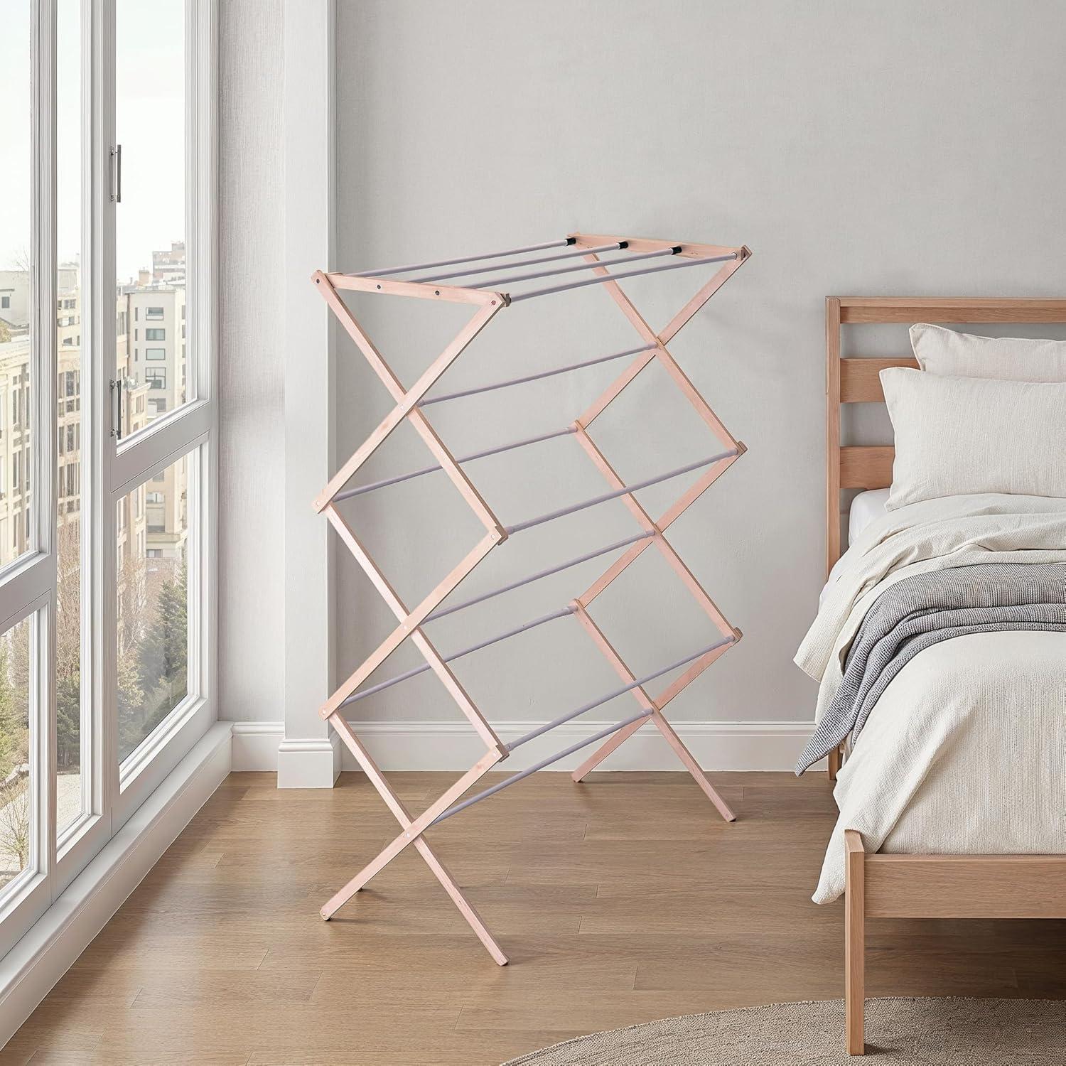 Household Essentials Wood Clothes Dryer White: Light Brown Drying Rack, 25 lb Capacity, No Assembly Required