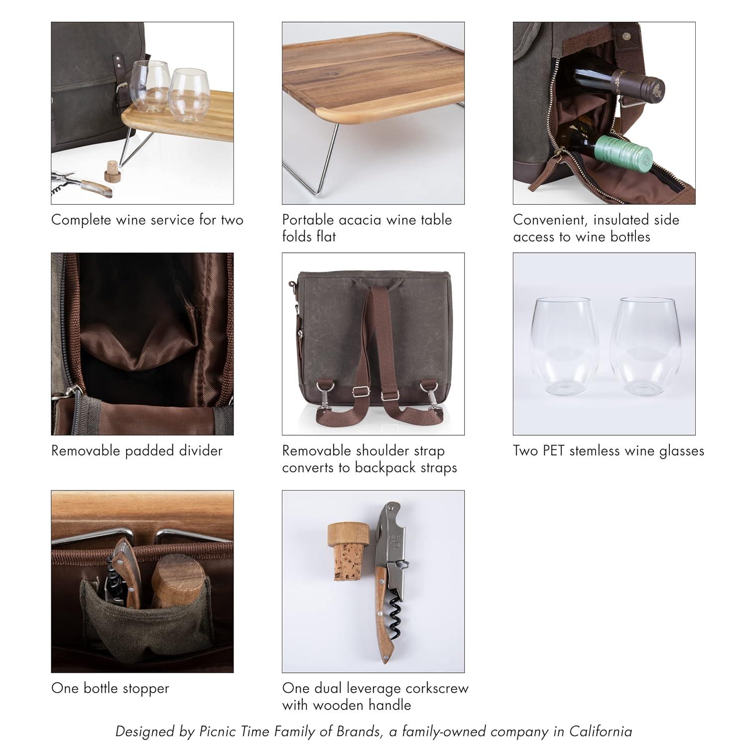 ONIVA™ Adventure Wine Tote Bag - 2 Bottle Wine Bag with Wine Glasses and Mini Table