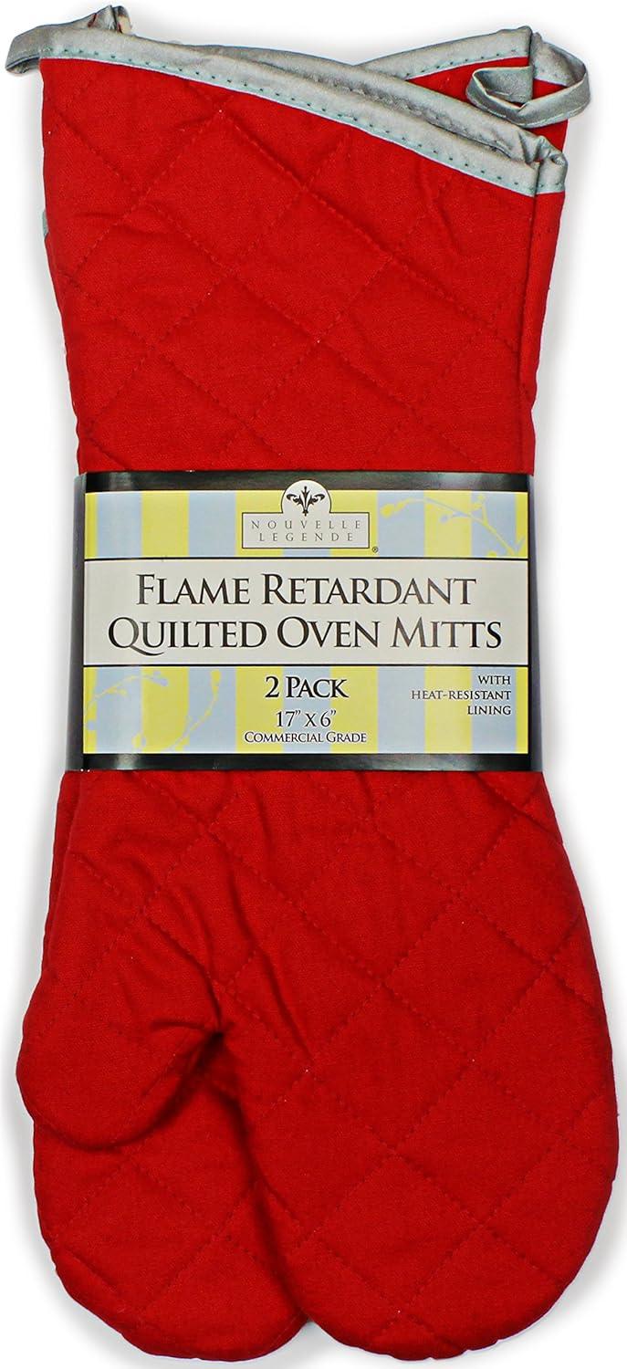 Nouvelle Legende® Flame Retardant Kitchen and Outdoors Mitts Quilted Red (2-Pack)