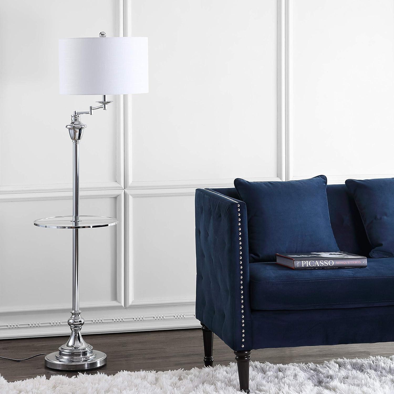 JONATHAN Y JYL3055B Cora 60" Metal/Glass LED Side Table and Floor Lamp, Contemporary, Transitional for living room, dinning room, bedroom, office Bulb Included, Chrome