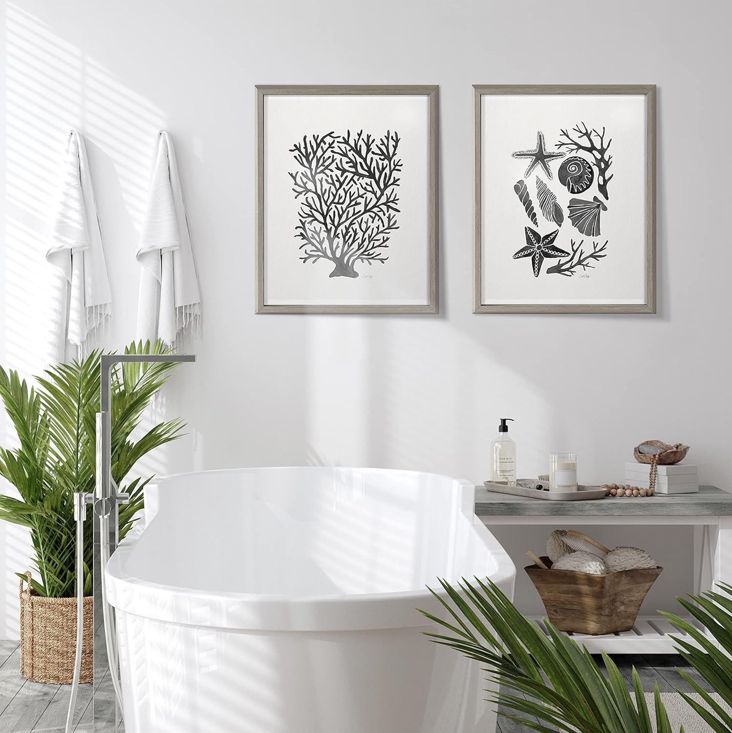 16" x 20" Blake Seashells Black by Cat Coquillette Framed Printed Glass Gray - Kate & Laurel All Things Decor