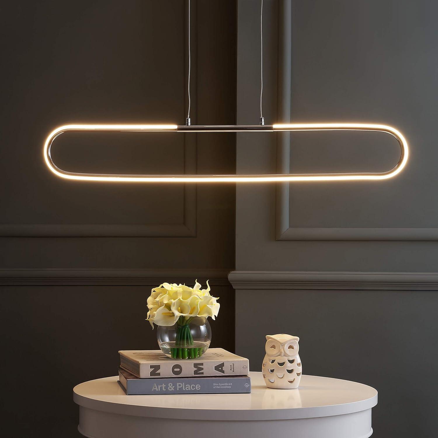 Ned 39" Dimmable Adjustable Integrated LED Metal Linear Pendant, Chrome
