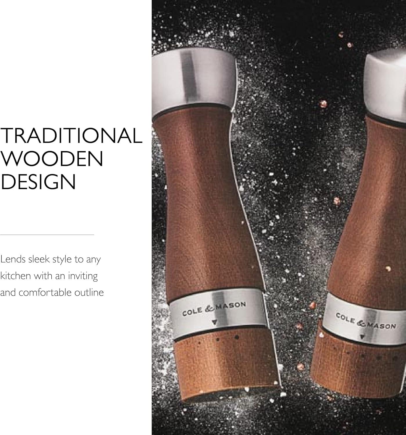 Oldbury Brown Beechwood and Steel Salt and Pepper Grinder Set