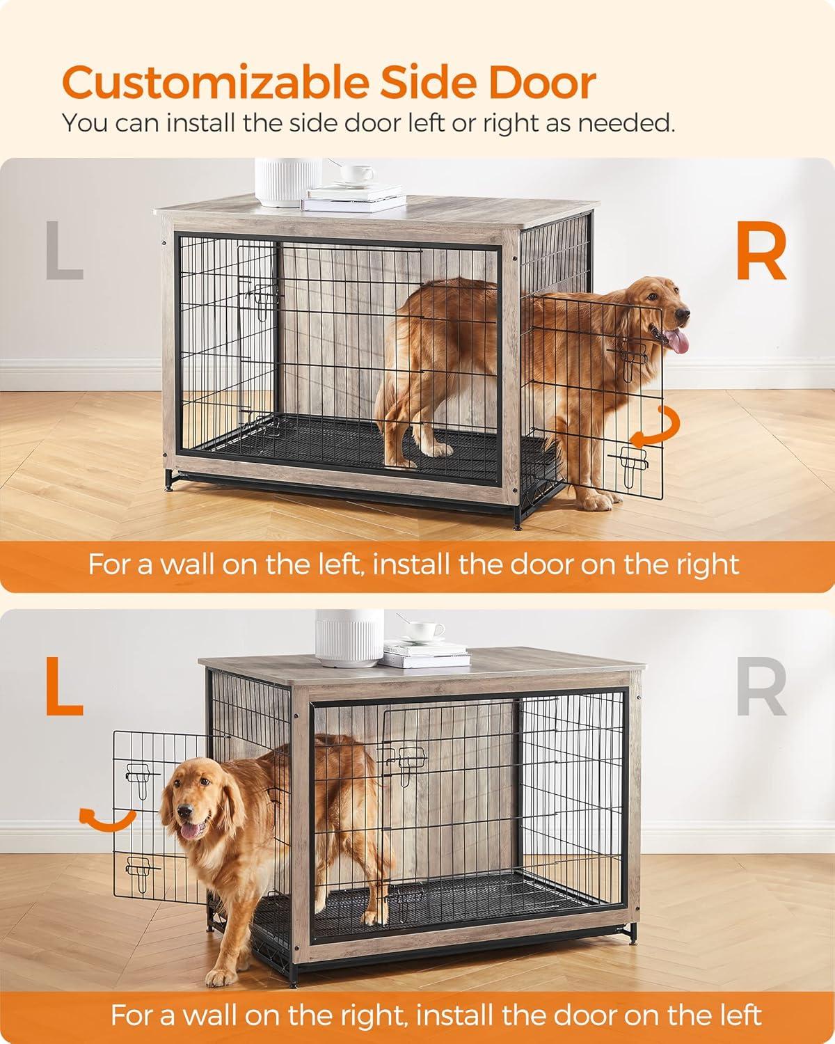 Extra Large Greige and Black Particleboard Dog Crate Table