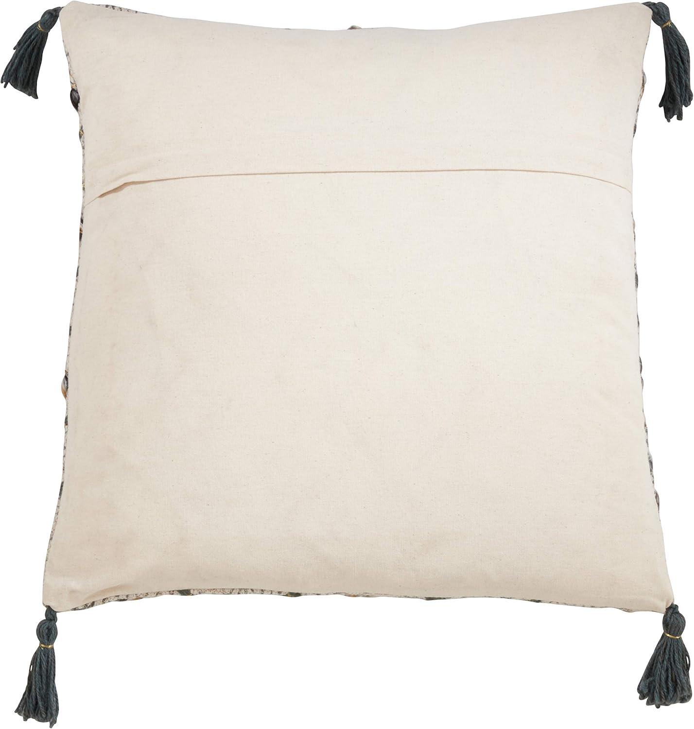 Clay Embroidered Geometric Diamond Pillow with Tassels, 22" Square