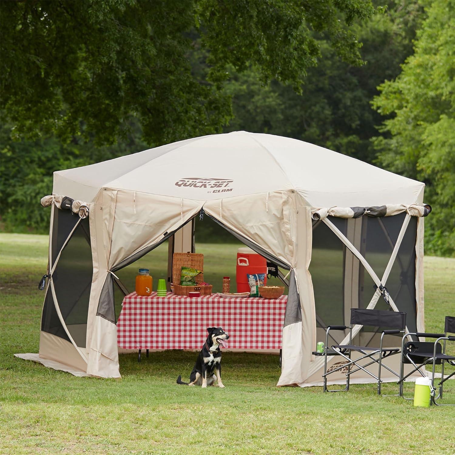 Tan Portable Pop-Up Outdoor Camping Gazebo Canopy Shelter