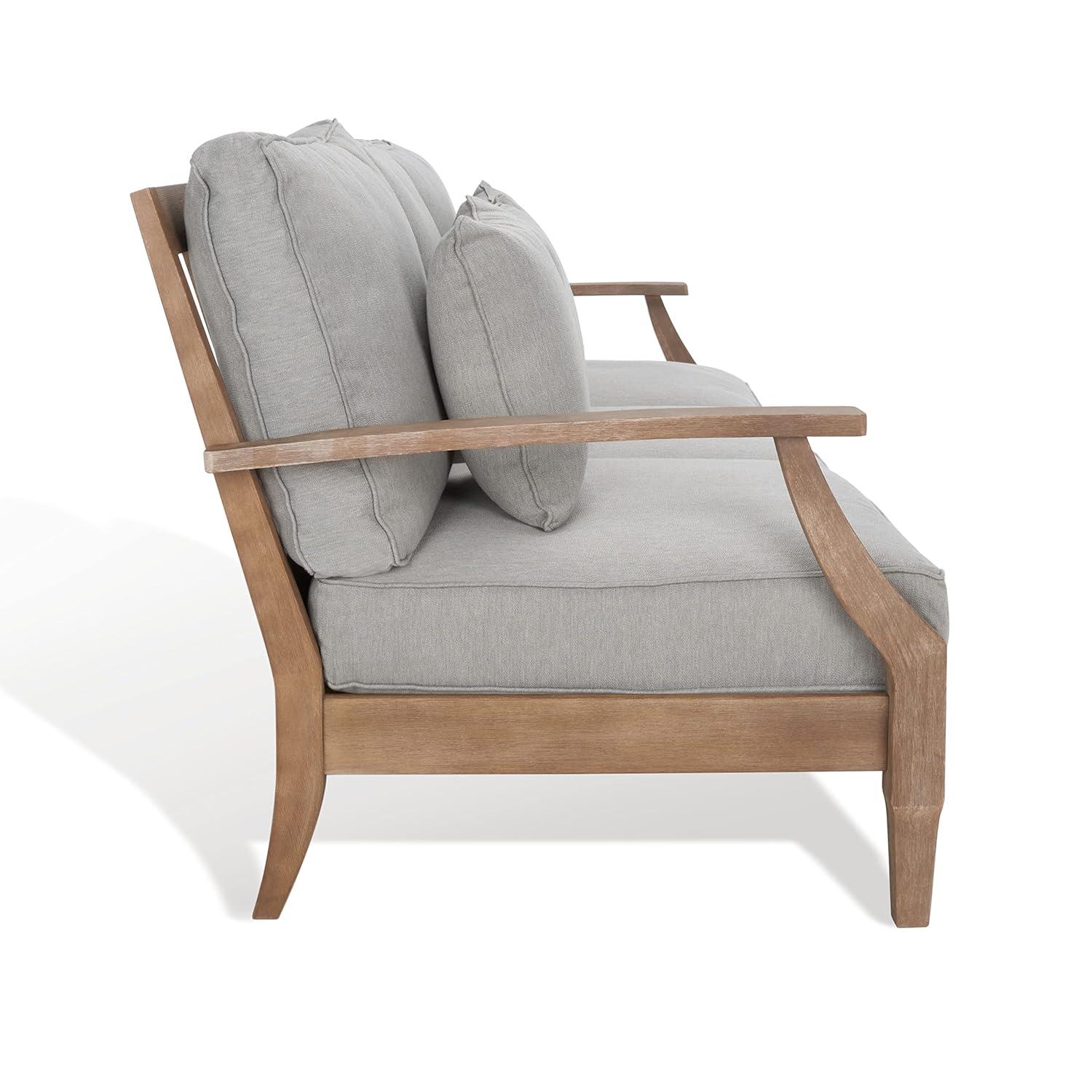 Martinique Natural Wood Patio Sofa with Grey Cushions
