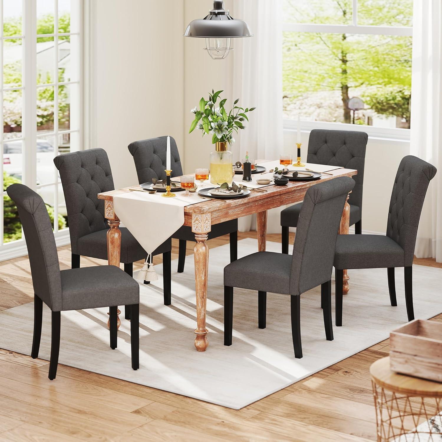 Westice Dining Room Chairs Set of 4 Upholstered Fabric Kitchen Chairs Dining Room Side Chair with Nailhead Trim and Rubber Wood Legs for Small Space Apartment, Light Gray
