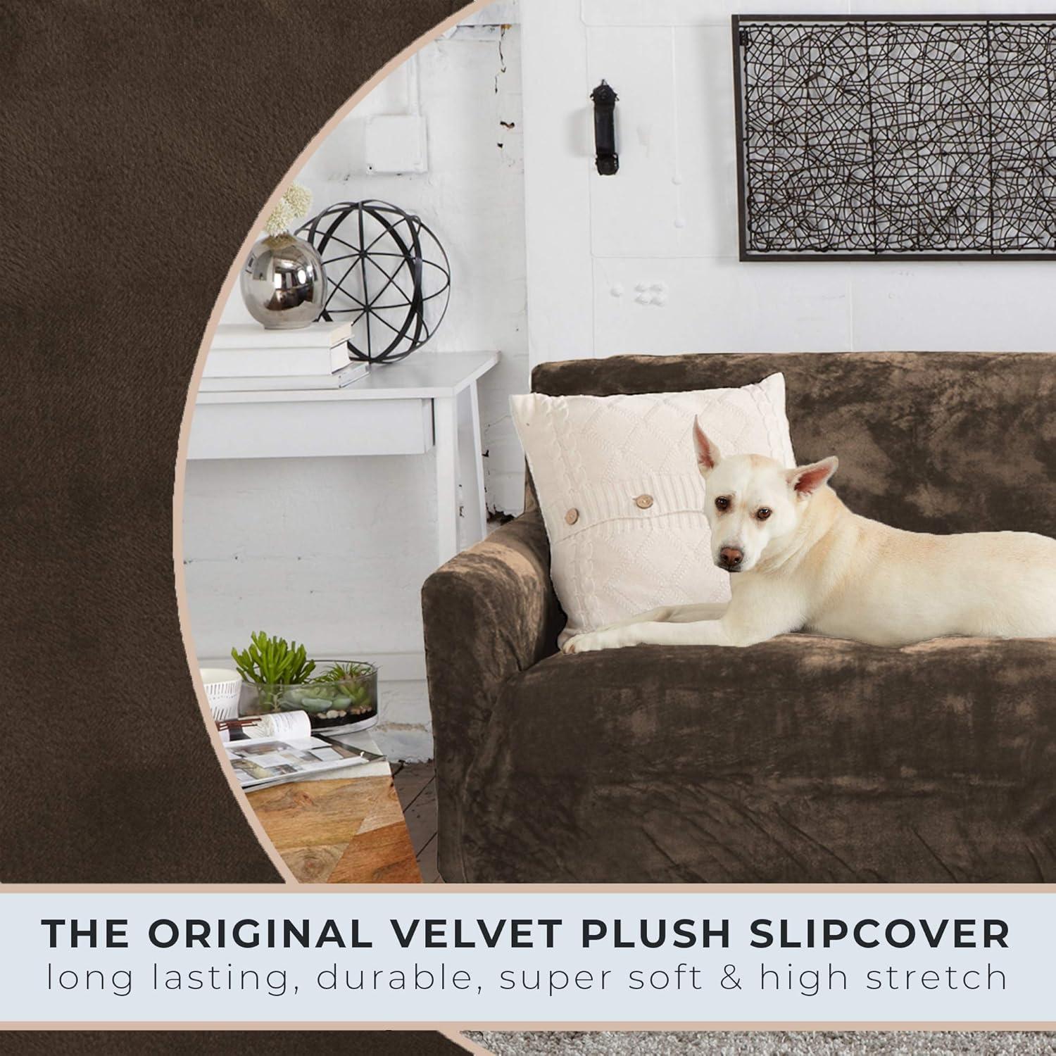 Great Bay Home 1-Piece Velvet Plush Solid Sofa Stretch Slipcover, White