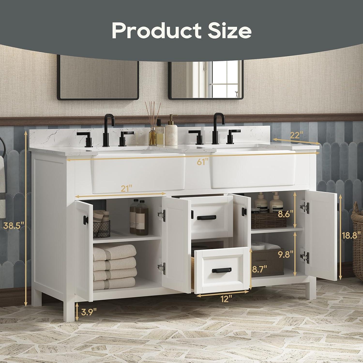 Richfield 60-inch White Painted Freestanding Double Sink Bathroom Vanity