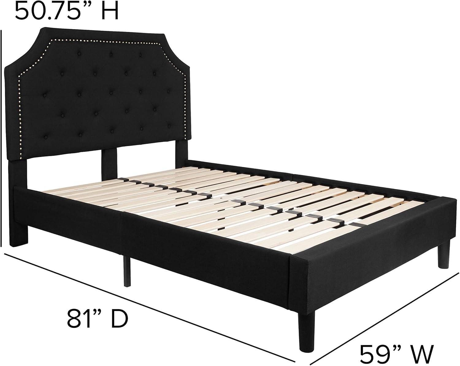 Elegant Full-Size Black Upholstered Platform Bed with Tufted Headboard