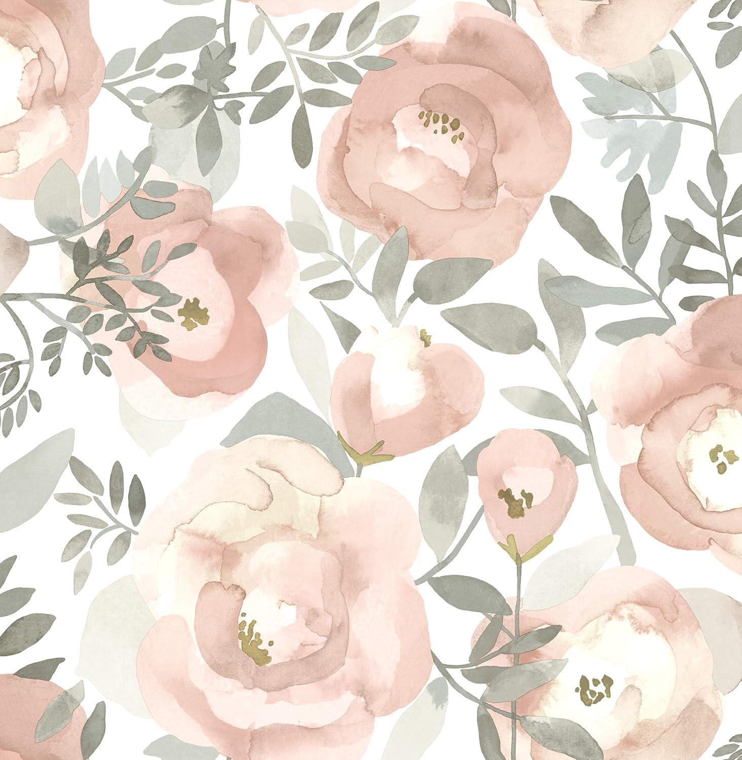 Orla Pink and Gray Rose Floral Non-Woven Wallpaper