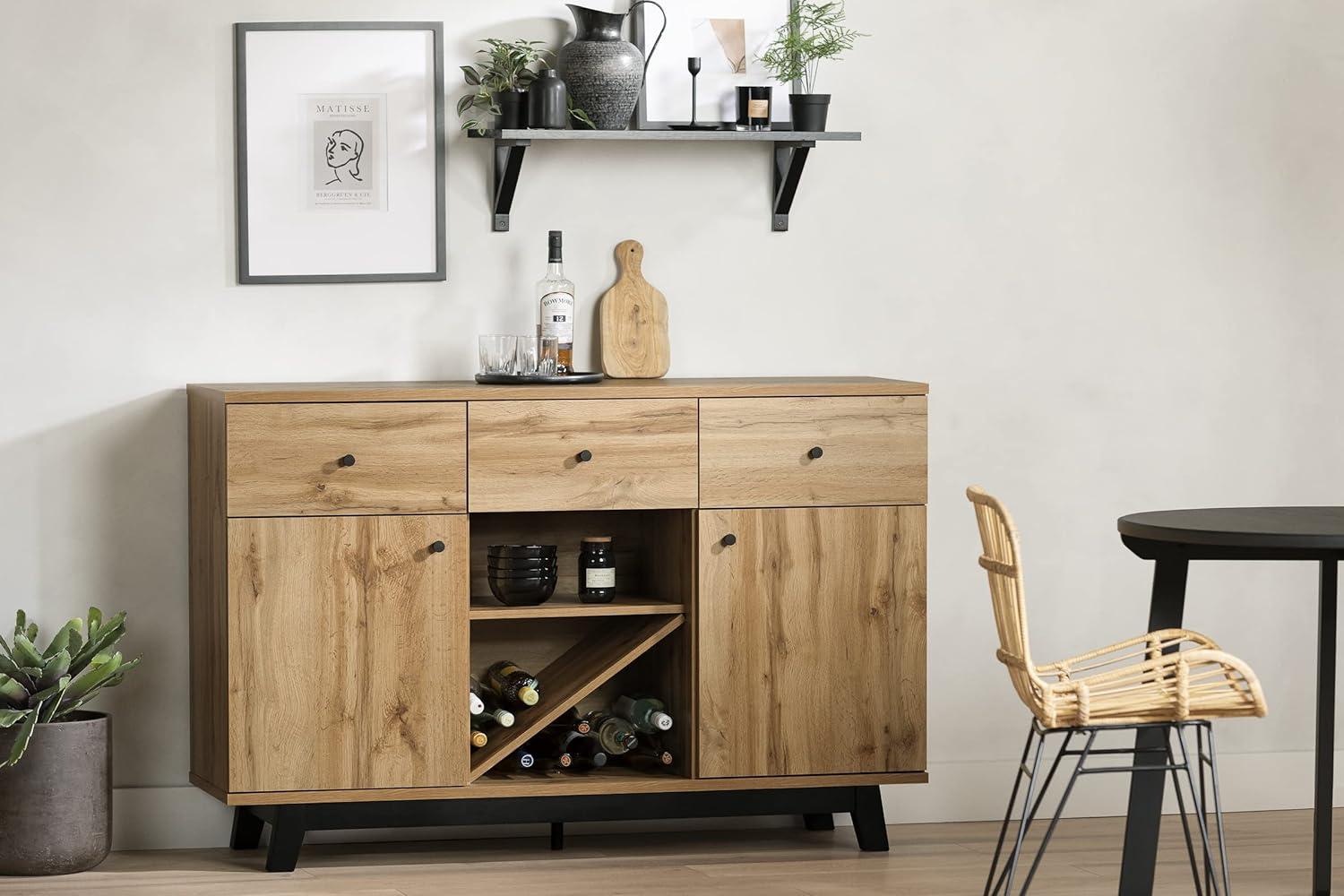 Contemporary Nordik Oak Buffet with Wine and Liquor Storage