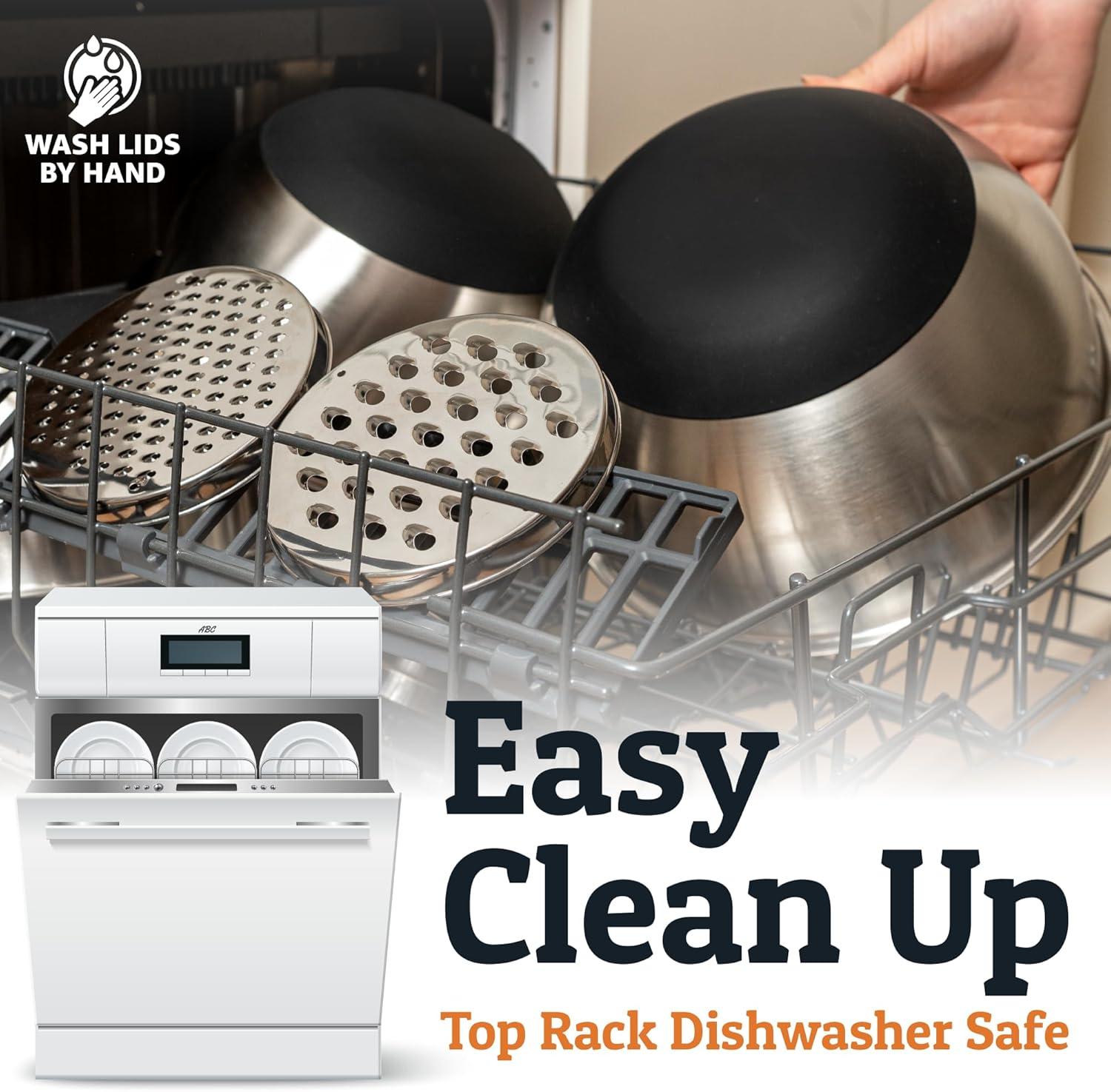 Mixing Bowls with Lids Set - Nesting Bowls with Airtight Lids + Graters - Stainless Steel Non-Slip Mixing Bowl for Baking, (Red, 5-Piece Set)