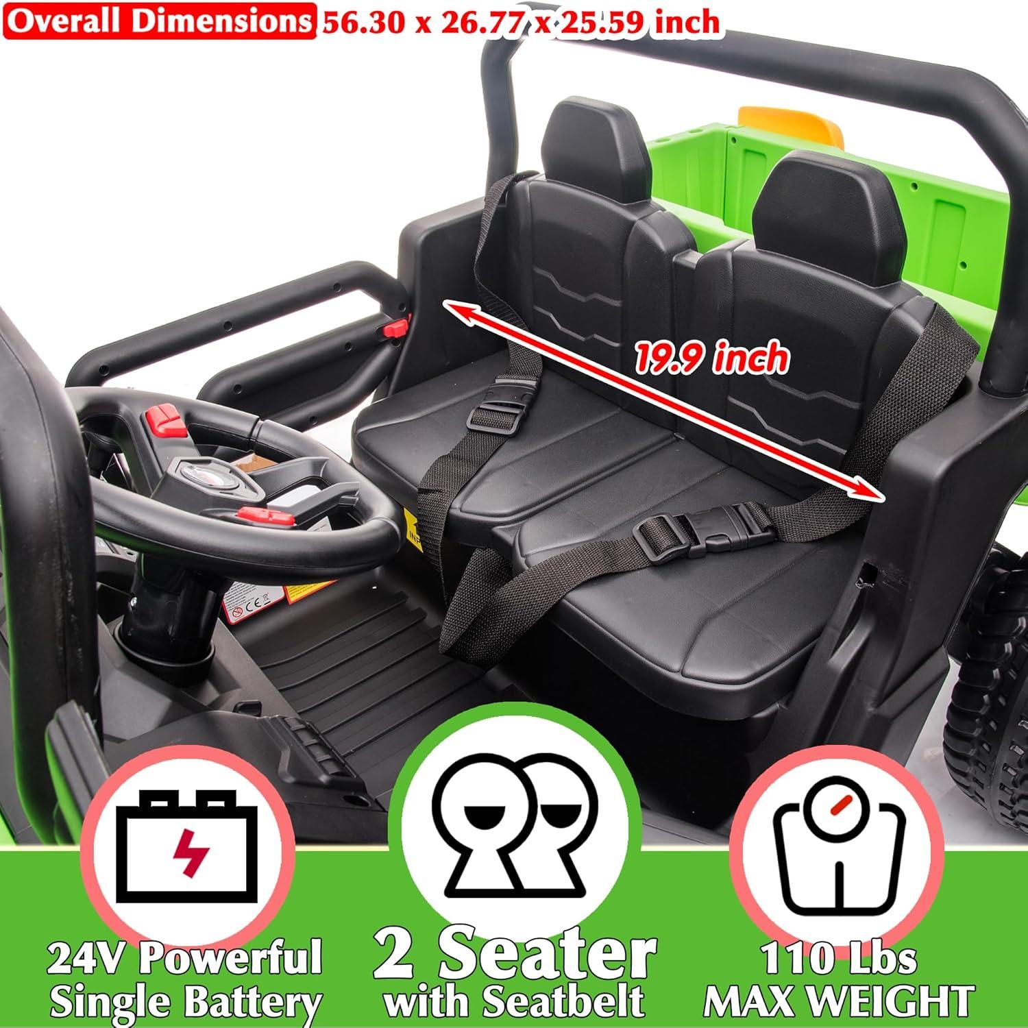 4 Wheels 24V Ride on Dump Truck Toys 2 Seater Kids Ride On UTV Car with Remote Control,Electric Dump Bed
