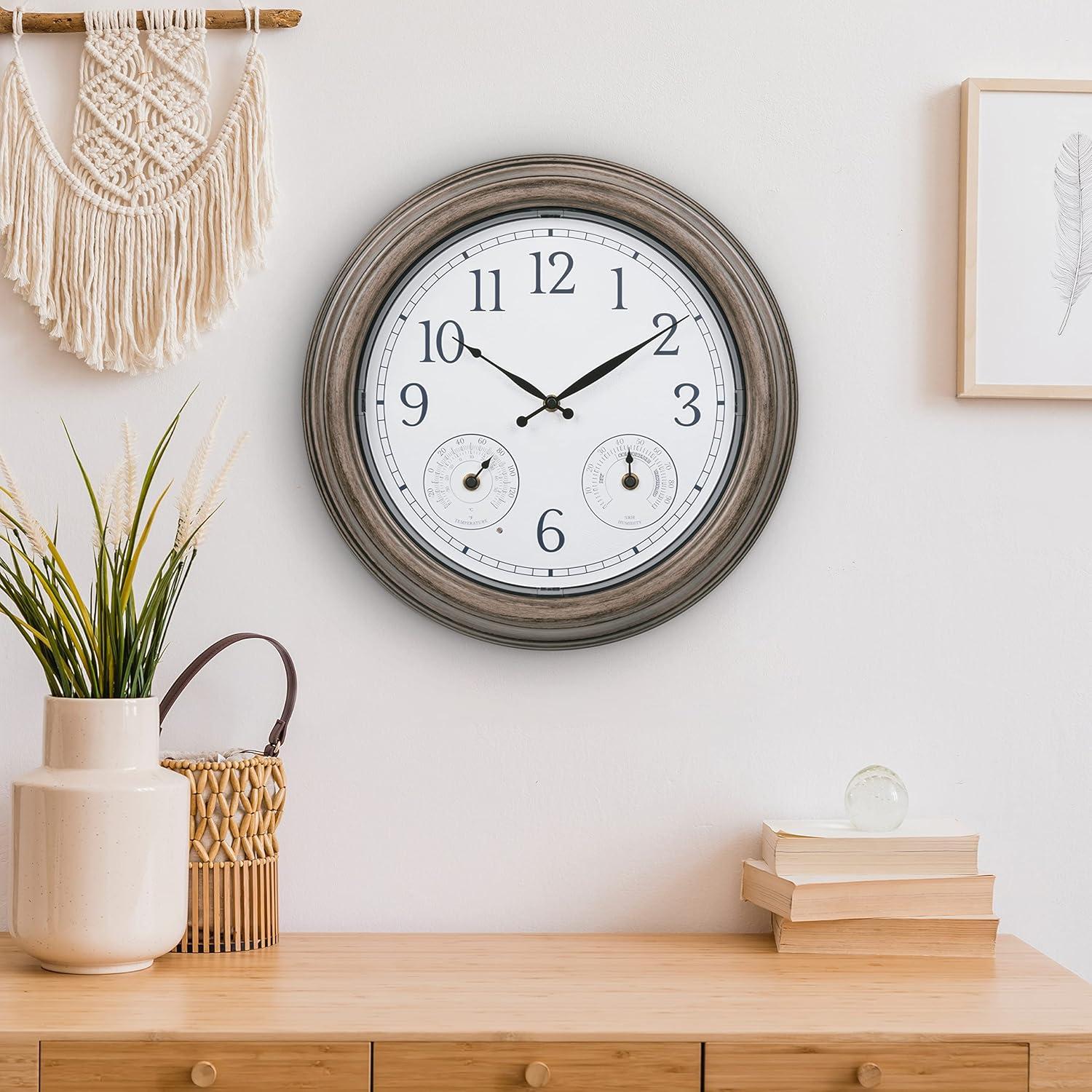 15.5" Brown Plastic Outdoor Analog Clock with Lighted Leaves