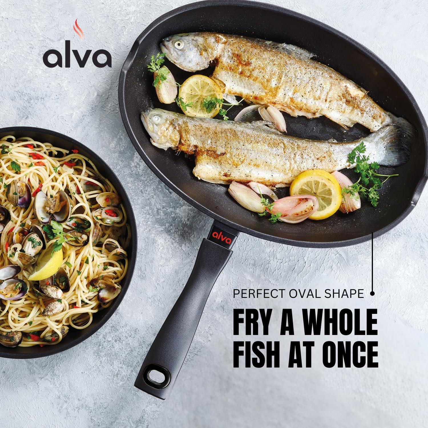 Alva Energy Nonstick Frying Pan Skillet for Whole Fish Non Toxic Ceramic Cookware 13.4"